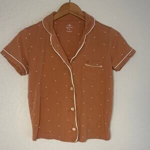 Faherty x Roller Rabbit Pajama Top Short Sleeve Rust Sunrise Organic Cotton